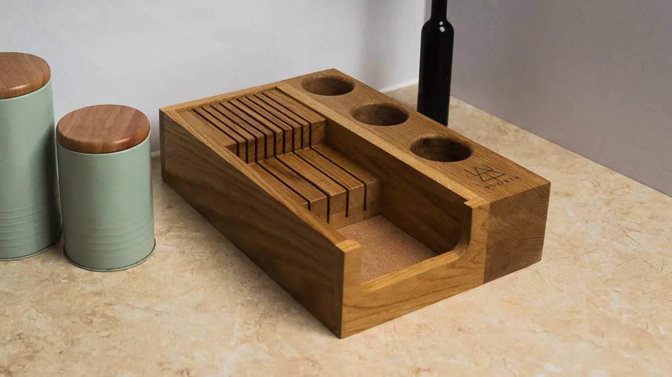 TVORIK Kitchen Caddy profesjonalny system przechowywania noży z litego drewna